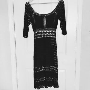 ABS Black Crochet Midi Dress